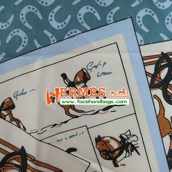 Hermes 100% Silk Square Scarf Blue HESISS 130 x 130 - Click Image to Close